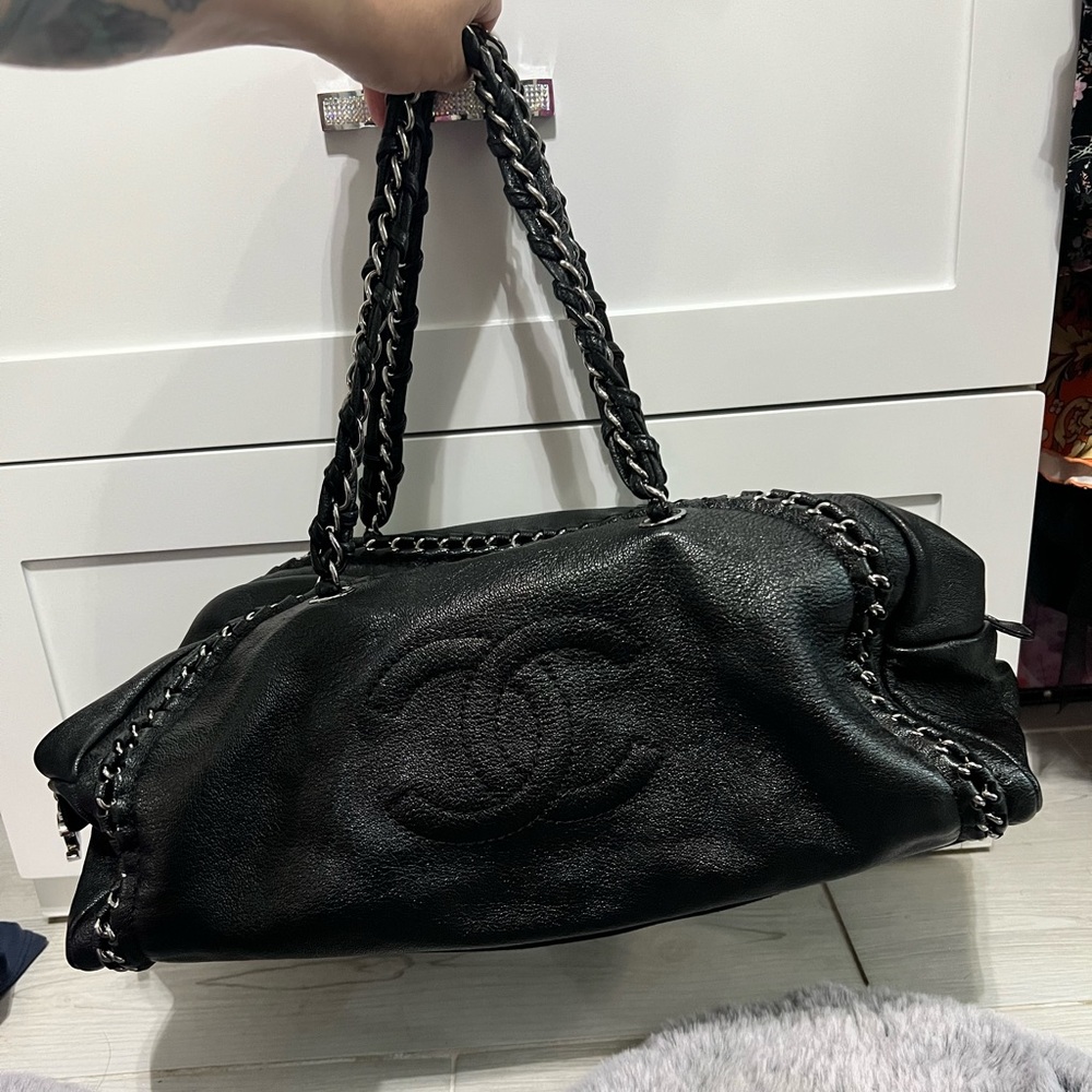 CHANEL Large Chain Trim Luxe Ligne Bowler Boston Bag